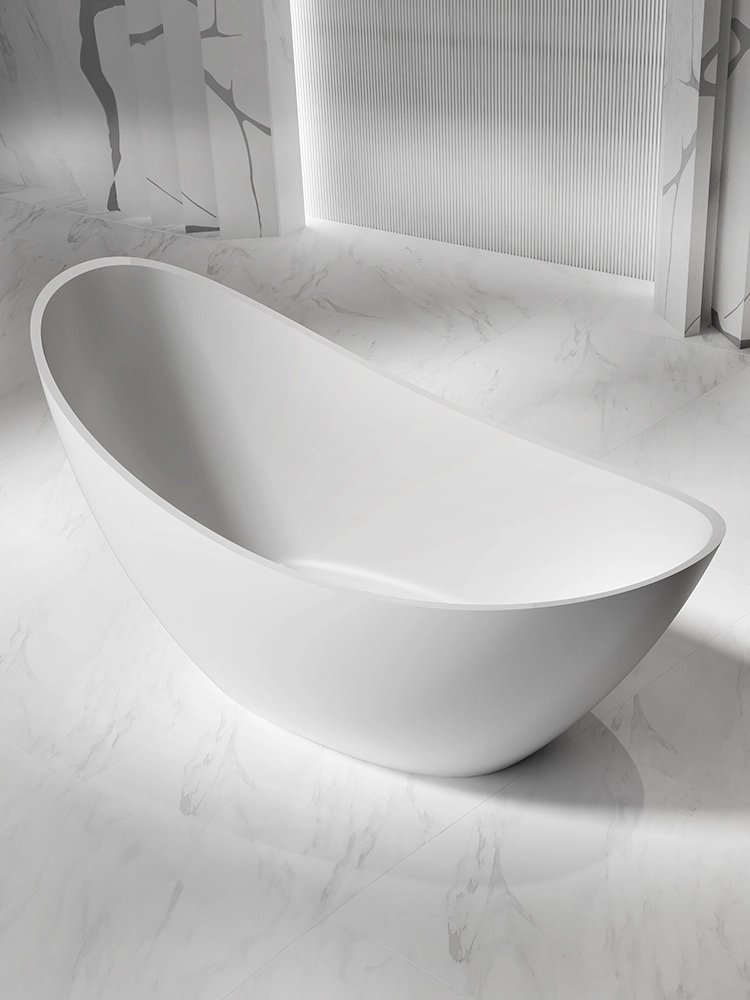 Freestanding Asymmetry Double Slipper Bathtub, Solid Surface Tub