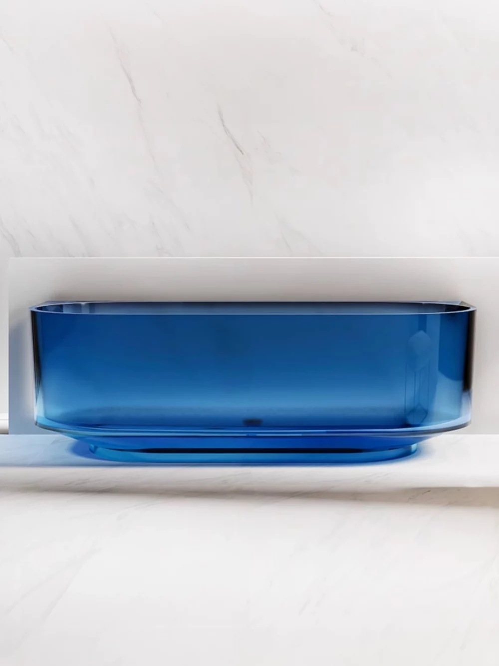 Back to Wall Blue Transparent Bathtub