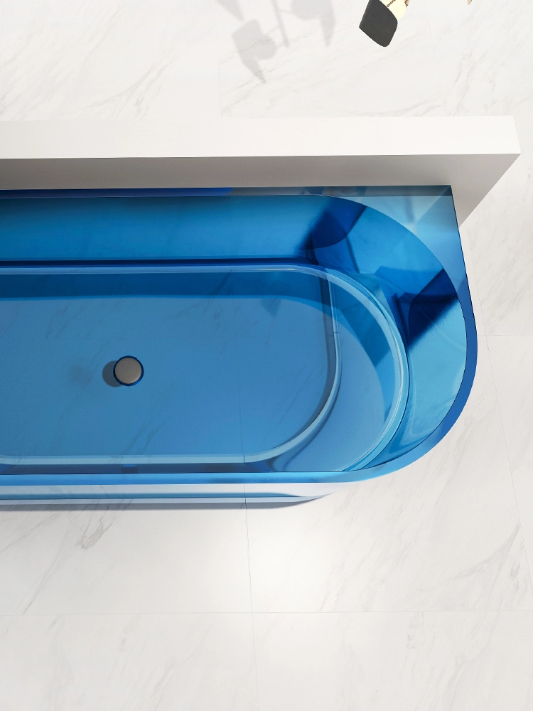 Back to Wall Blue Transparent Bathtub