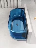 Back to Wall Blue Transparent Bathtub