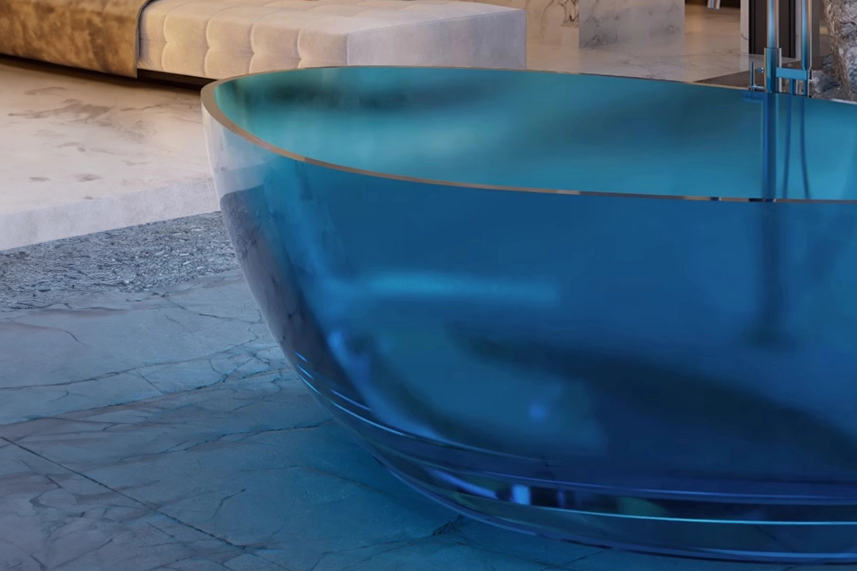 Triangular Transparent Blue Deep Soaking Tub - 19in deep soak