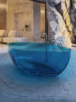 Triangular Transparent Blue Deep Soaking Tub