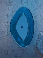 Triangular Transparent Blue Deep Soaking Tub