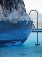 Triangular Transparent Blue Deep Soaking Tub