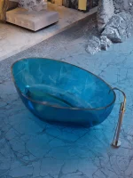 Triangular Transparent Blue Deep Soaking Tub