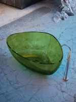 Triangular Transparent Green Deep Soaking Bathtub