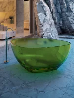 Triangular Transparent Green Deep Soaking Bathtub