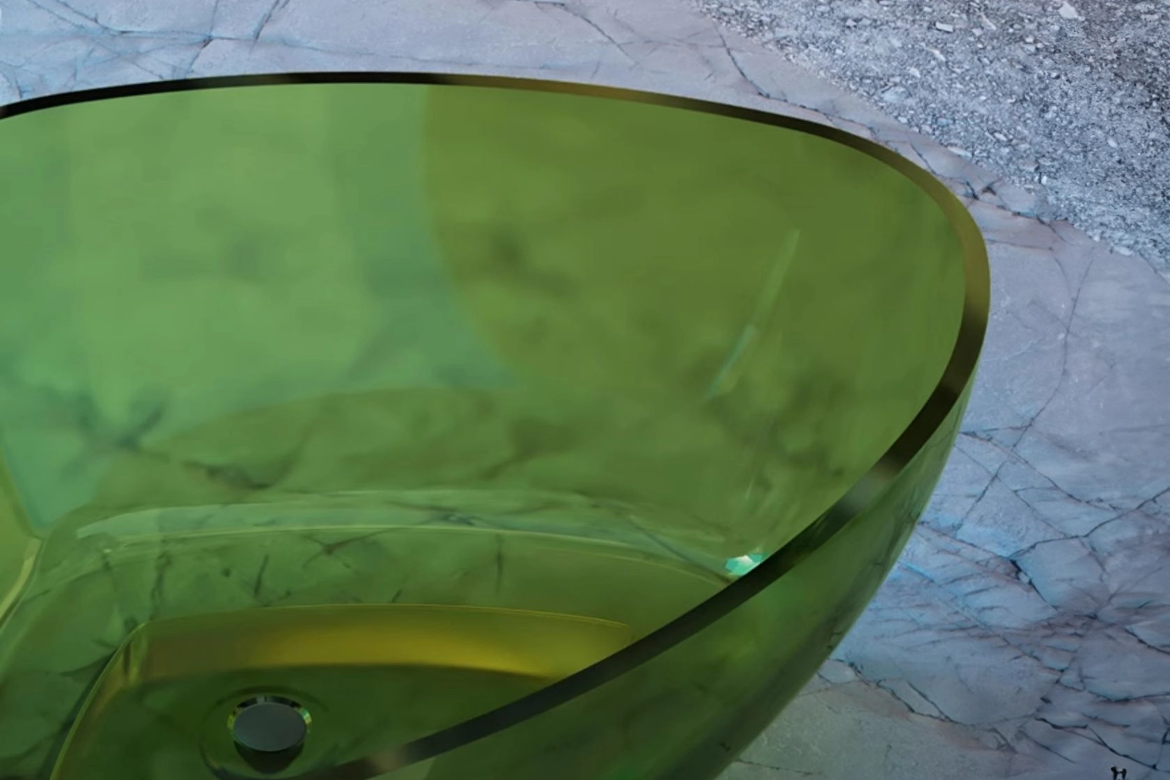 Triangular Transparent Green Deep Soaking Bathtub - Made of high-quality resin and has thick edge