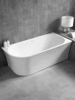 White Acrylic Corner Bathtub - Left glossy